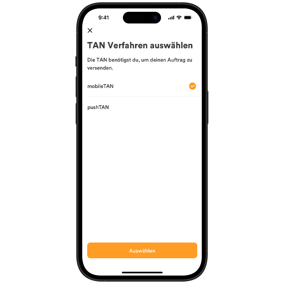 Ein Smartphone zeigt den Bildschirm zur Eingabe der Bestätigungs-TAN